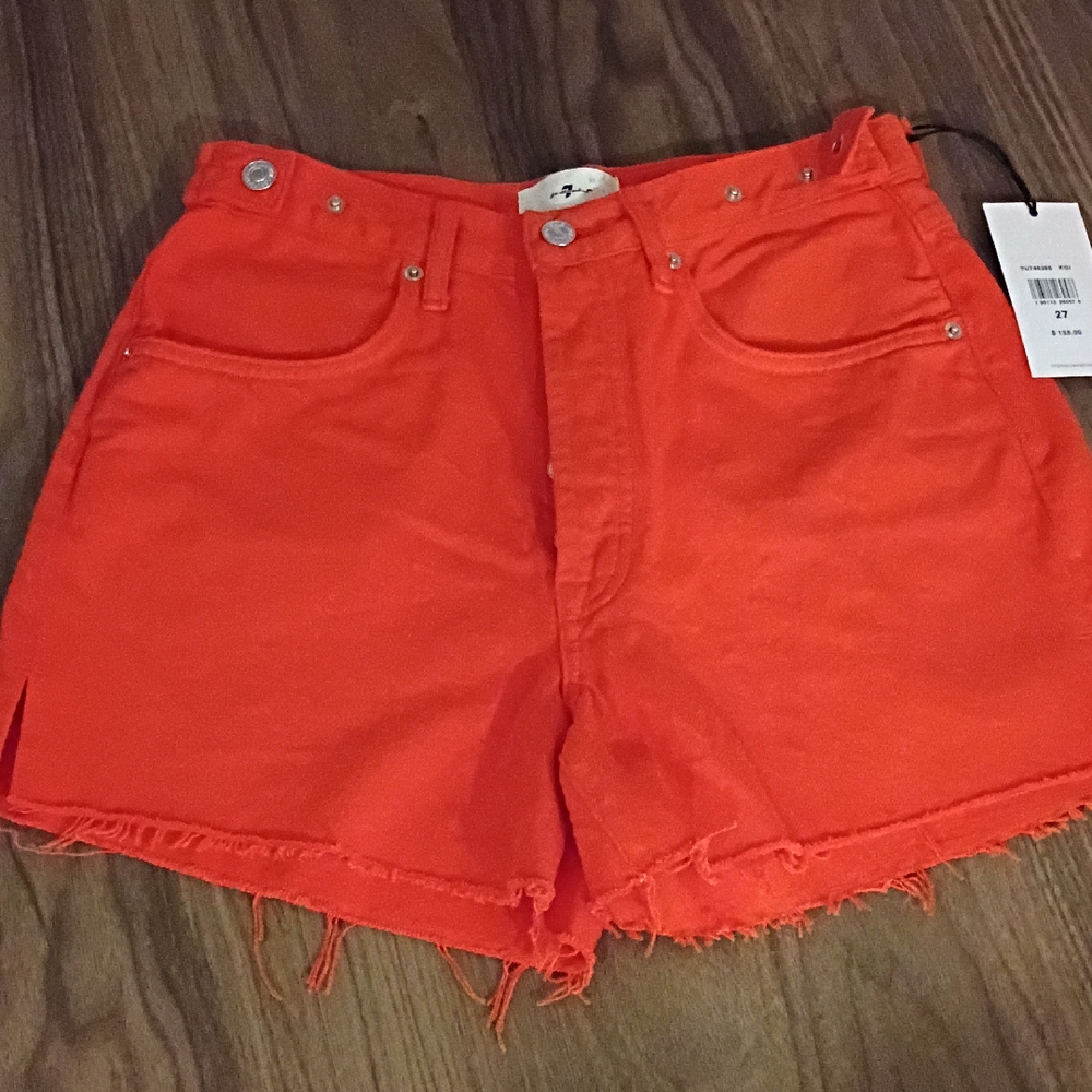7 For All Mankind Bright Orange Jean Shorts